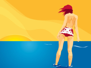 Woman bikini surfboard ocean sunset - colorful free wallpaper