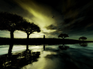 Dark landscape trees water night 2 - chris friel free wallpaper