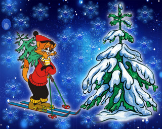 Cartoon cat skiing christmas tree 3 - ernest william christmas free wallpaper