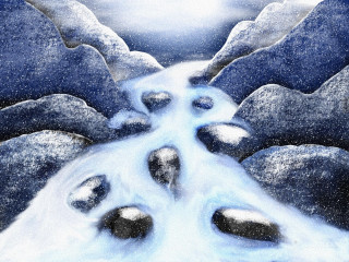 Stream rocks snow sky sun - a sun in the distance free wallpaper