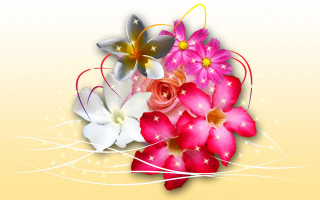 Bouquet butterfly yellow background swirls 2 - cheng shifa free wallpaper