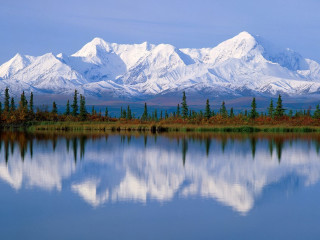 Mountain range reflection lake trees 3 - mountain free wallpaper for desktop