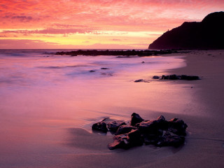 Beach rocks water sunset mountain 2 - rock and water free wallpaper for desktop