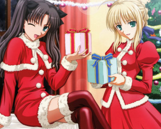 Girls christmas outfits present box - two girl free wallpaper