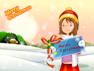 Girl merry christmas snow santa 3 - a merry christmas free wallpaper