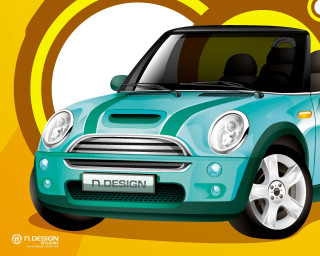 Small blue car yellow background - the front free wallpaper