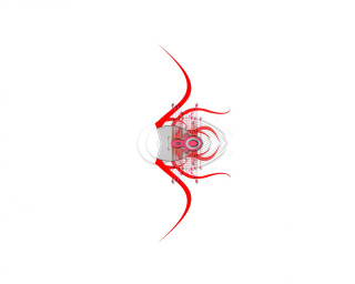 Red swirly design ribbon flower - an abstract drawing free wallpaper