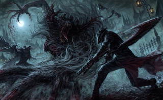 Demonic demon forest fullmoon bloodborne - a red cloak free wallpaper
