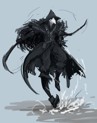 Long black coat person hat - action painting free wallpaper for mobile
