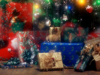 Presents christmas tree gold wrapping 2 - unreal engine free wallpaper