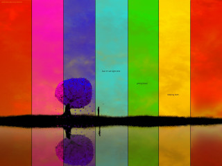 Rainbow colored wall tree reflection 4 - triadic free wallpaper