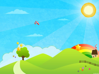 Cartoon rural landscape house plane 2 - rural free wallpaper
