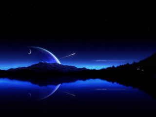 Blue night mountain lake crescent 3 - dark night free wallpaper for desktop