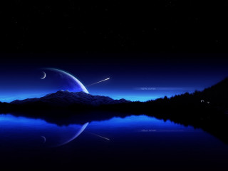 Blue night mountain lake crescent - dark night free wallpaper for desktop