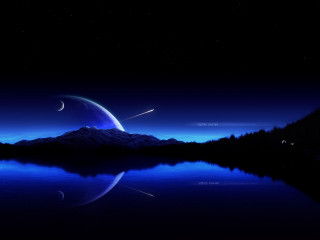 Blue night mountain lake crescent 4 - dark night free wallpaper for desktop