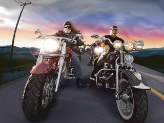 Men motorcycles road forest sunset - a road next free wallpaper