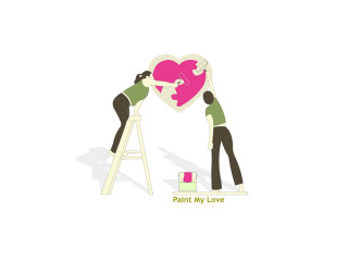 Couple painting heart wall ladder 3 - a wall together free wallpaper