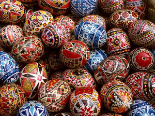 Basket colorful painted eggs market - a mosaic free wallpaper