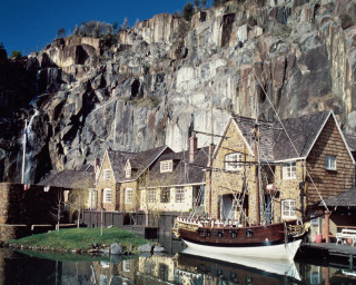 Boat docked mountain village rock 5 - alexander jansson free wallpaper