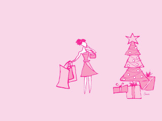 Woman shopping bag christmas tree - a pink background free wallpaper