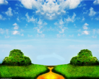 Road green field trees blue 3 - both side of it free wallpaper