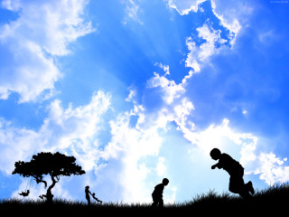 People playing grass blue sky - constance copeman free wallpaper