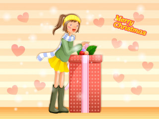Girl opening christmas present merry - merry free wallpaper
