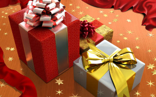 Wrapped presents table red gold 2 - 3 d free wallpaper for desktop