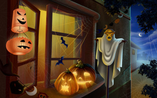 Halloween window decorations ghost cat 2 - free halloween wallpaper