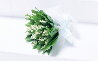 Bouquet flowers white surface ribbon 2 - the end free wallpaper