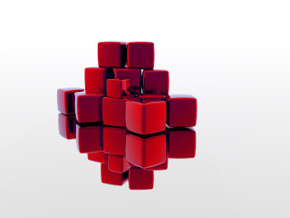 Red cubes pyramid water reflection 2 - modular constructivism free wallpaper for desktop