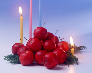 Cherries candles blue background pile - a blue background behind them free wallpaper