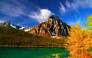 Mountain lake autumn trees sky 2 - bob ross free wallpaper