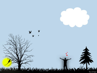 Person field heart birds flying - overhead in the sky above free wallpaper