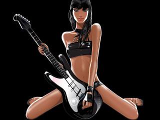 Woman bikini guitar black background 4 - her lap free wallpaper