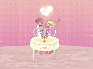 Couple sitting table heart candle 2 - free valentines wallpaper