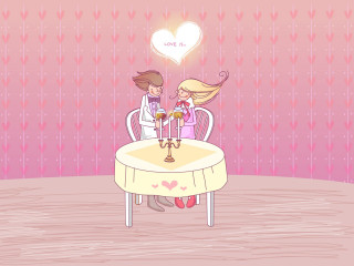 Couple sitting table heart candle 4 - free valentines wallpaper