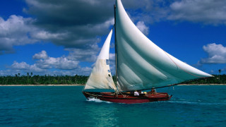 Sailboat white sails ocean beach 2 - fathi hassan free wallpaper
