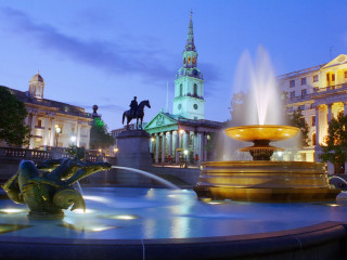 Fountain horse statue clock tower - cinematic landscape free wallpaper