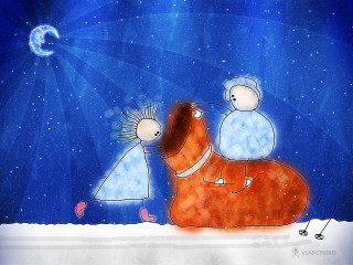 Man woman horse snow star 3 - a crescent free wallpaper