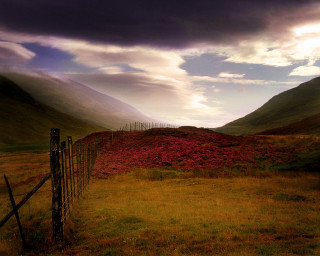 Field fence mountain clouds grass 3 - alexander johnston free wallpaper for desktop