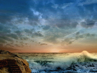 Large wave beach sunset cloudy 2 - a large wave free wallpaper for desktop