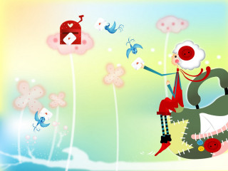 Cartoon character flying kite bird 4 - a kite free wallpaper for desktop