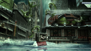 City street sign buildings digital - cinematic matte painting free wallpaper