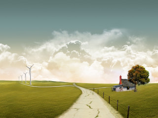 House hill path windmills distance 5 - the distance in the distance free wallpaper