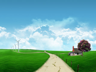 House hill path windmills distance 8 - a house free wallpaper