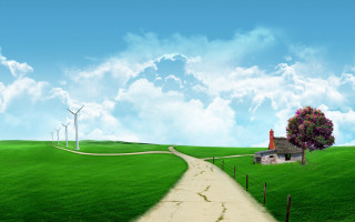 House hill path windmill scenery 2 - a windmill free wallpaper