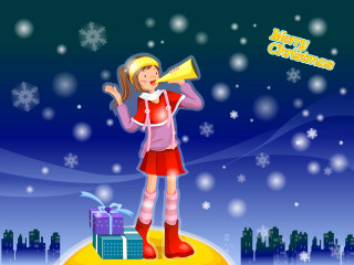 Girl red dress yellow horn 4 - a cityscape free wallpaper