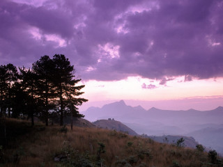 Purple sky clouds trees hills - cloud and trees free wallpaper