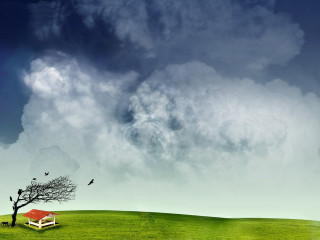 Tree house field storm cloud - surreal photography free wallpaper for desktop